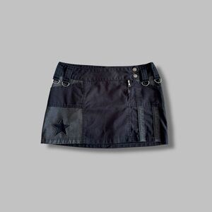 Serious LA Vintage Y2K Patchwork Black Denim Star Goth Utility Mini Skirt 2000s
